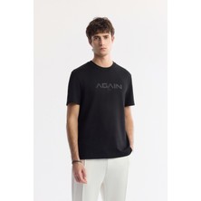 Avva Erkek Siyah Bisiklet Yaka Baskılı Bi-Stretch İnterlok Regular Fit T-Shirt A51Y1132