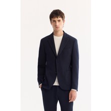 AVVA Erkek Lacivert Mono Yaka Bi-Stretch Hafif Çizgili Blazer Comfort Slim Fit Ceket A52Y4004