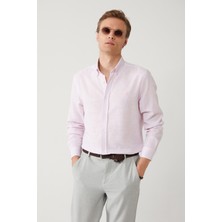 AVVA Erkek Pembe Düğmeli Yaka Pamuklu Regular Fit Gömlek A41Y2130
