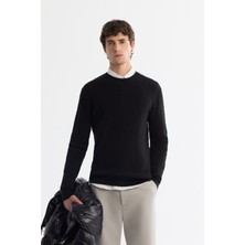 Avva Erkek Siyah Bisiklet Yaka Jakarlı Soft Touch Triko Regular Fit Kazak A42Y5145