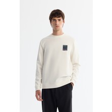 Avva Erkek Ekru Bisiklet Yaka Pamuklu Baskılı Elastan Regular Fit Sweatshirt A42Y1286