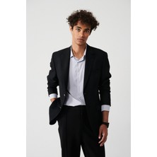 AVVA Erkek Siyah Mono Yaka Kapaklı Cepli Astarlı Çift Yırtmaçlı Metal Düğmeli Blazer Ceket A32Y4029