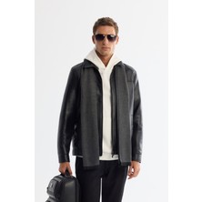 Avva Erkek Siyah Klasik Yaka Cepli Deri Görünümlü Comfort Fit Mont A42Y6024