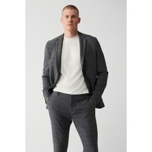 AVVA Erkek Gri 360 Derece Esnek Çift Yırtmaçlı Astarsız Blazer Comfort Slim Fit Ceket A32Y4051
