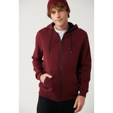 Avva Erkek Koyu Bordo Kapüşonlu 3 İplik Şardonlu Fermuarlı Regular Fit Sweatshirt E001019