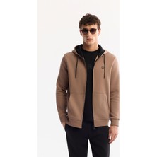 AVVA Erkek Açık Kahverengi Kapüşonlu 3 İplik Şardonlu Fermuarlı Regular Fit Sweatshirt E001019