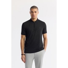 Avva Erkek Siyah Polo Yaka Jakarlı Regular Fit T-Shirt A51Y1090