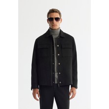 AVVA Erkek Siyah Klasik Yaka Önü Fermuar ve Çıtçıt Kapama Mevsimlik Comfort Fit Mont A42Y6077