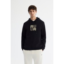 Avva Erkek Siyah Kapüşonlu Pamuklu Baskılı Elastan Regular Fit Sweatshirt A42Y1324