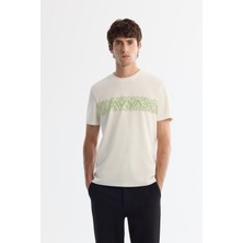 AVVA Erkek Ekru Bisiklet Yaka İnterlok Elastan Regular Fit T-Shirt A42Y1005