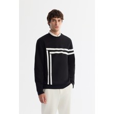 AVVA Erkek Siyah Bisiklet Yaka Pamuklu Baskılı Elastan Regular Fit Sweatshirt A42Y1284