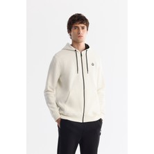 AVVA Erkek Beyaz Kapüşonlu 3 İplik Şardonlu Fermuarlı Regular Fit Sweatshirt E001019