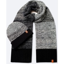 AVVA Erkek Siyah Blok Renkli Fitilli Triko Atkı Bere Takımı A42Y9221