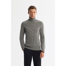 Avva Erkek Gri Tam Balıkçı Yaka Desenli Soft Touch Triko Regular Fit Kazak A42Y5117