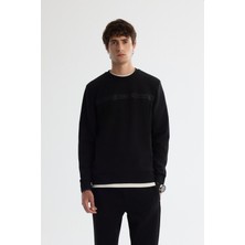 Avva Erkek Siyah Bisiklet Yaka Pamuklu Baskılı Elastan Regular Fit Sweatshirt A42Y1308