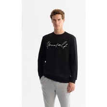 Avva Erkek Siyah Bisiklet Yaka Pamuklu Baskılı Elastan Regular Fit Sweatshirt A42Y1258