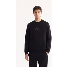 AVVA Erkek Siyah Bisiklet Yaka Pamuklu Şardonlu Baskılı Regular Fit Sweatshirt A52Y1327