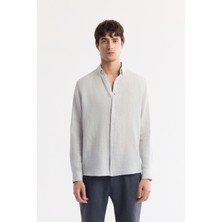 AVVA Erkek Buz Gri Düğmeli Yaka %100 Keten Comfort Fit Gömlek B002191