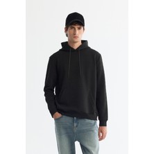 AVVA Erkek Siyah Kapüşonlu Baskılı Elastan Regular Fit Sweatshirt A42Y1332