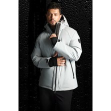 AVVA Erkek Gri Kapüşonlu Su İtici Rüzgar Geçirmez -15°C Dayanıklı Şişme Kayak Montu A52Y6161