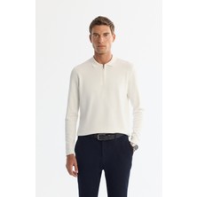 Avva Erkek Ekru Fermuarlı Polo Yaka Rayon Triko Regular Fit Kazak A42Y5009