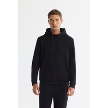 Avva Erkek Siyah Kapüşonlu Esnek Yumuşak Doku İnterlok Kumaş Basic Regular Fit Sweatshirt B001101
