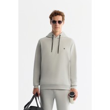 AVVA Erkek Gri Kapüşonlu Esnek Yumuşak Doku İnterlok Kumaş Basic Regular Fit Sweatshirt B001101