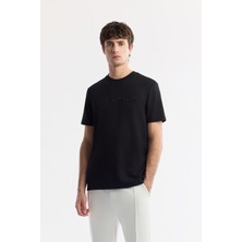 Avva Erkek Siyah Bisiklet Yaka Baskılı Bi-Stretch İnterlok Regular Fit T-Shirt A51Y1001