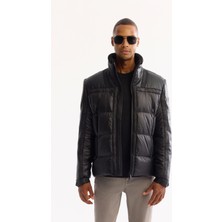 AVVA Erkek Siyah Dik Yaka Rüzgar Geçirmez -5 Derece Dayanıklı Şişme Comfort Fit Mont A52Y6052