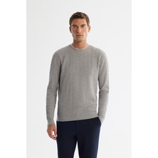 Avva Erkek Gri Bisiklet Yaka Jakarlı Soft Touch Triko Regular Fit Kazak A42Y5145