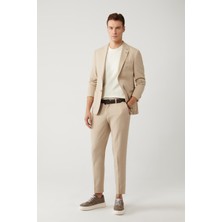 AVVA Erkek Bej Beli Lastikli Esnek Kumaşlı Armürlü Slim Fit Pantolon A41y3200