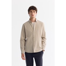 Avva Erkek Bej Düğmeli Yaka Kolay Ütülenir Çizgili Slim Fit Gömlek A42Y2098