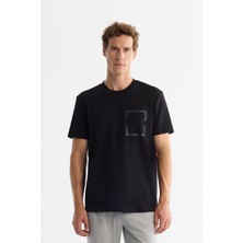 AVVA Erkek Siyah Bisiklet Yaka Baskılı Elastan Regular Fit T-Shirt A42Y1020