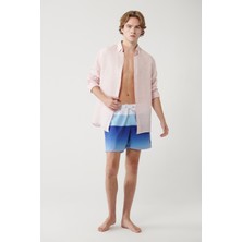 AVVA Erkek Mavi Hızlı Kuruyan Desenli Relaxed Fit Relaxed Fit Deniz Şortu A41Y3824