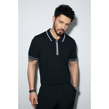 Avva Erkek Siyah Polo Yaka Dokulu Rayon Triko Regular Fit T-Shirt A51Y5165