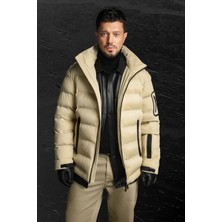 AVVA Erkek Bej Kapüşonlu Kaz Tüyü Su İtici Rüzgar Geçirmez -10°C Dayanıklı Şişme Mont A52Y6067