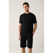 AVVA Erkek Siyah Soft Touch Bisiklet Yaka Baskılı Regular Fit T-Shirt A41Y1327