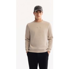 AVVA Erkek Taş Bisiklet Yaka Pamuklu Şardonlu Baskılı Regular Fit Sweatshirt B001033