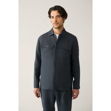 AVVA Erkek Antrasit Klasik Yaka %100 Keten Comfort Fit Gömlek A41Y2087