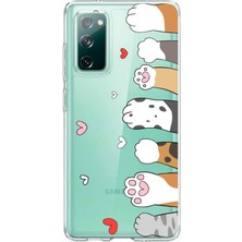 TechTree Samsung Galaxy S20 Fe Uyumlu Sevimli Kedi Patiler Tasarımlı Baskılı Silikon Kılıf