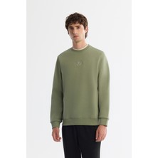 AVVA Erkek Yeşil Bisiklet Yaka Pamuklu Şardonlu Baskılı Regular Fit Sweatshirt B001033