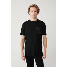 Avva Erkek Siyah Bisiklet Yaka Baskılı Soft Touch Regular Fit T-Shirt A41Y1010