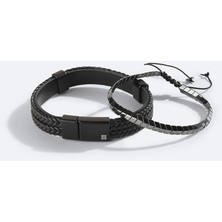 AVVA Erkek Siyah Deri Ve Hematit Taşlı Bileklik A42y9611