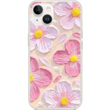 TechTree iPhone 13 - 14 Uyumlu Pembe Beyaz Çiçekler Sulu Boya Baskılı Silikon Kılıf