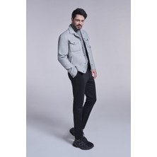 AVVA Erkek Gri Klasik Yaka Düğmeli Kapaklı Cepli Kısa Mont A32Y6121