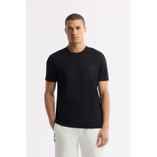 Avva Erkek Siyah Bisiklet Yaka Bi-Stretch Baskılı Regular Fit T-Shirt B001040