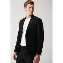 AVVA Erkek Siyah Gofre Dokulu Astarsız Çift Yırtmaçlı Ceket A31Y4028