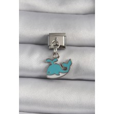Shopwave 316L Çelik Gümüş Renk Sallantı Mavi Balina Model Nomination Charm