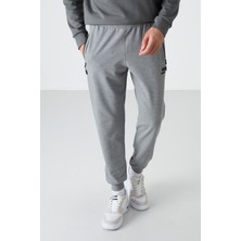 Tommy Life Gri Melanj Fermuar Cepli Standart Kalıp Jogger Erkek Eşofman Alt - 84587