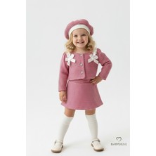 Babyden's Kız Bebek Kazayağı Desenli Etek Ceket Şapka Takımı,oduncu Kumaş Kışlık 3’lü Kombin Düğme ve Fiyonklu